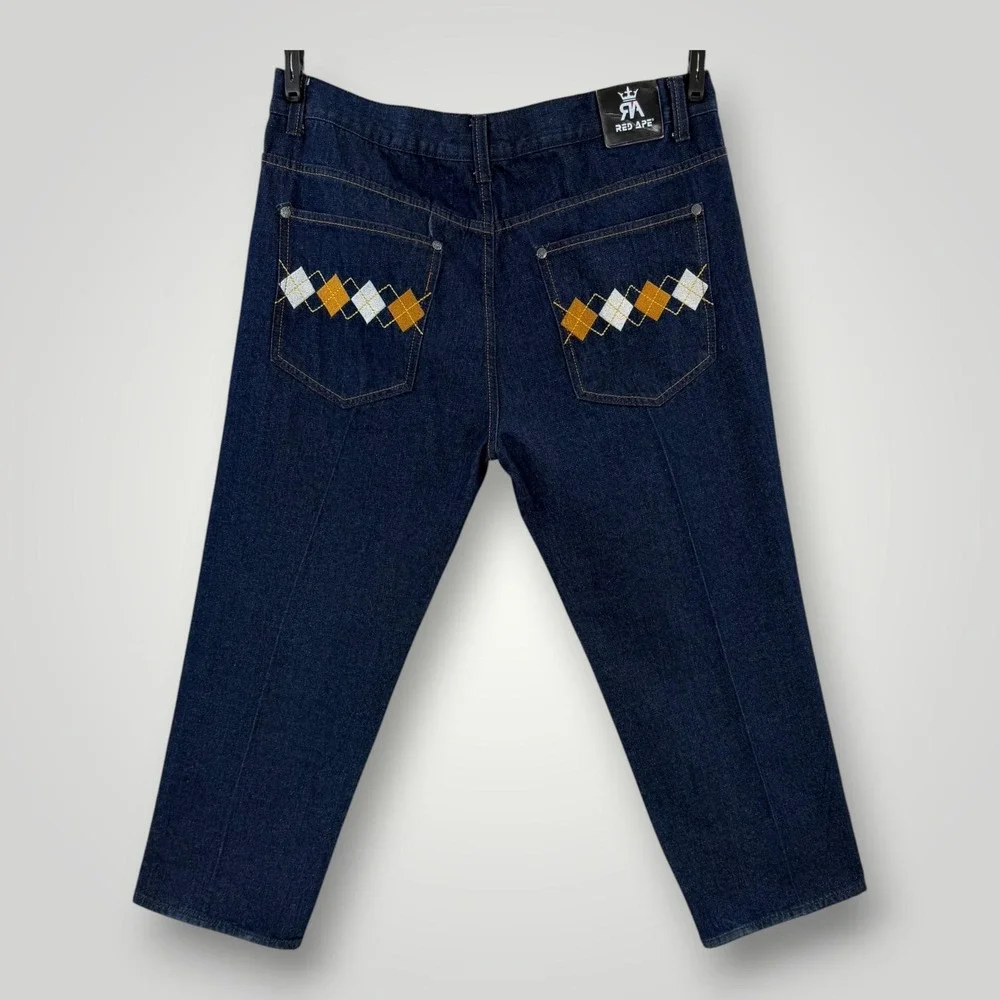 Red Ape Jeans Mens Big‎ & Tall 45x31 Blue Embroidered Argyle Straight Denim